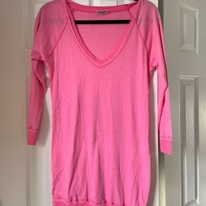Hot Pink, low- cut , oversized Long sleeve shirt!